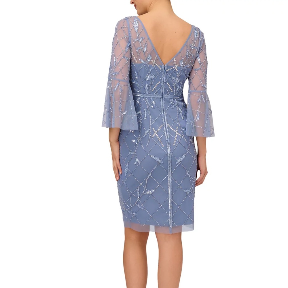 NWT ADRIANNA PAPELL formal sheath dress Sz 14 beaded sequins blue